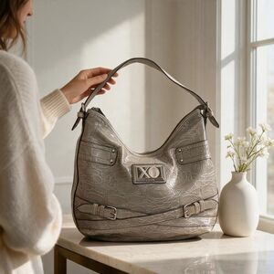 XOXO Grey Crocodile Pattern Accented Womens Handbag Purse Satchel